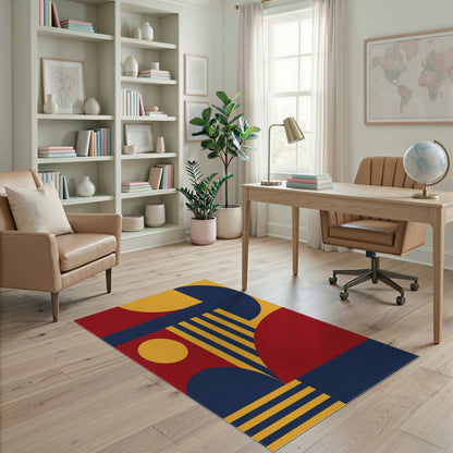 Bold Geometric Red Blue Yellow Area Rug