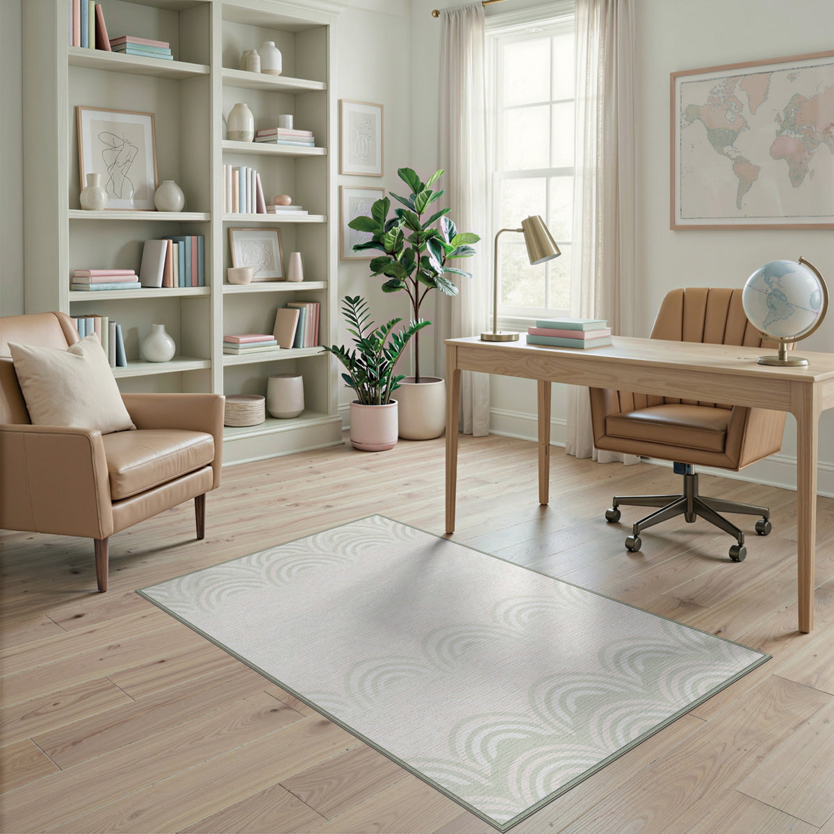 Soft Green Scallop Wave Area Rug