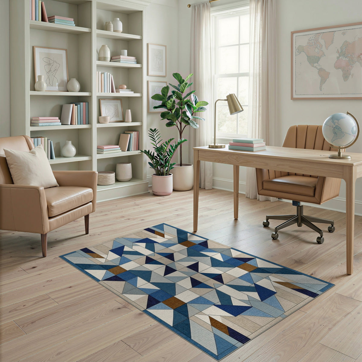 Geometric Modern Blue and Teal Blue Geometric Star Area Rug