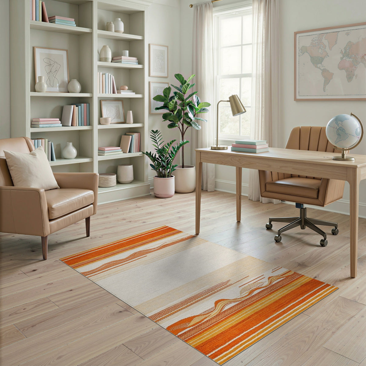Orange Geometric Wave Striped Area Rug