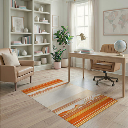 Orange Geometric Wave Striped Area Rug