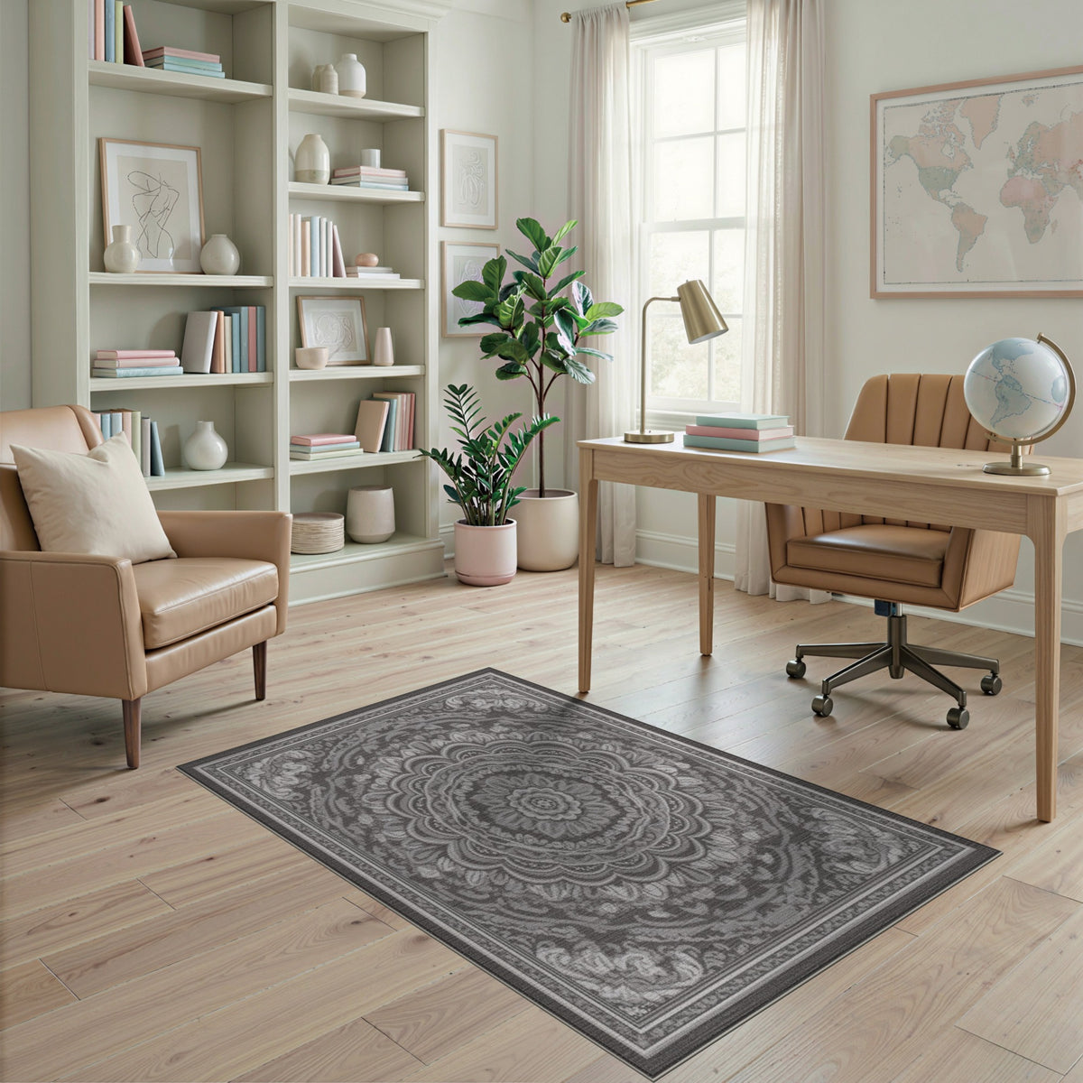 Black White Traditional Persian Area Rug
