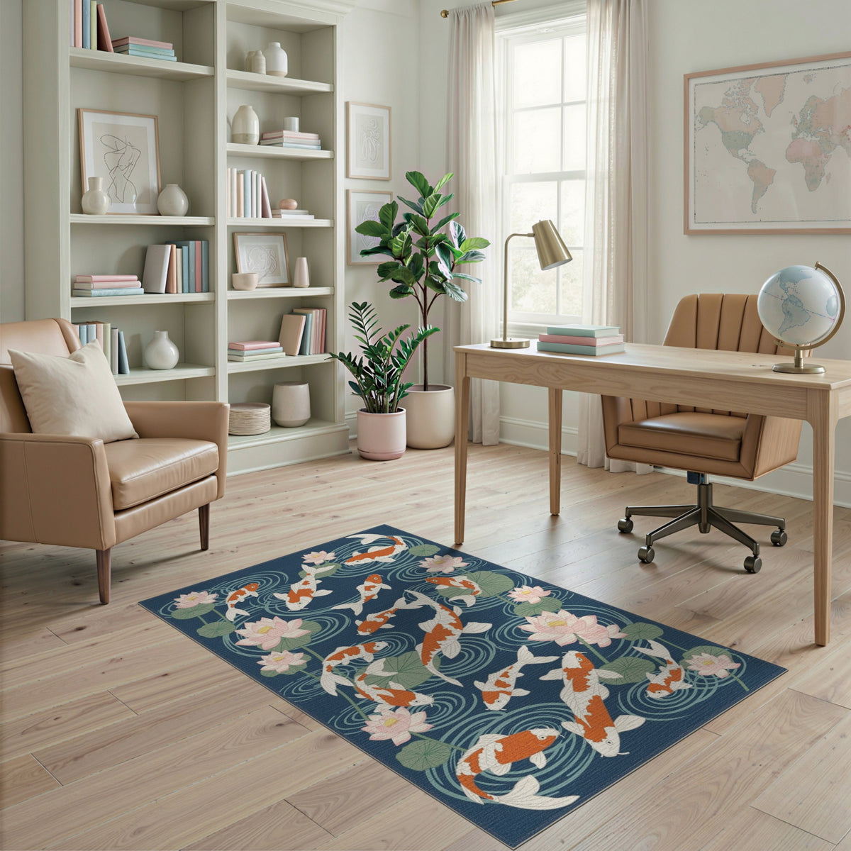 Blue Koi Lotus Pond Area Rug