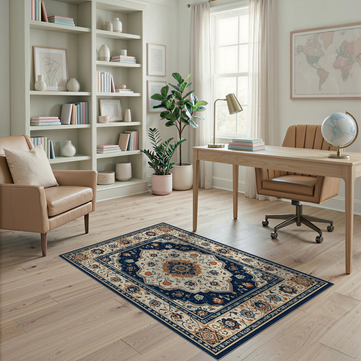 Blue and Teal Navy Persian Medallion Floral Area Rug
