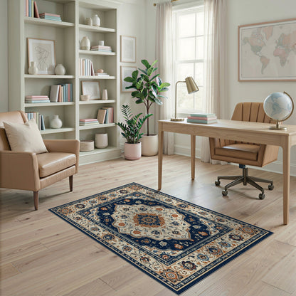 Blue and Teal Navy Persian Medallion Floral Area Rug
