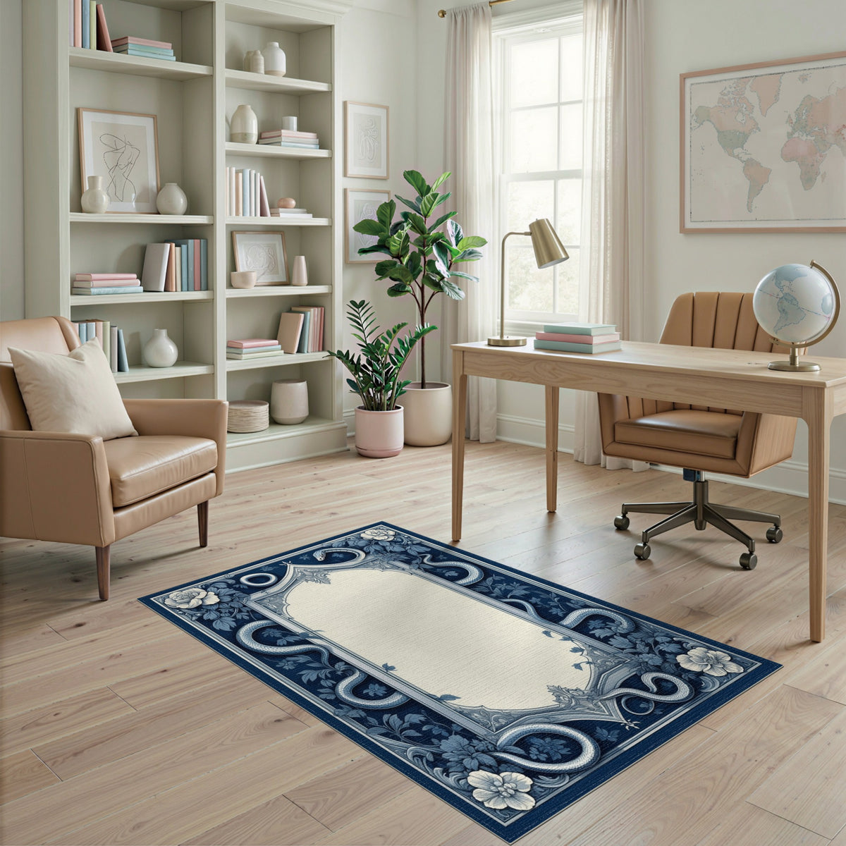 Blue Floral Serpent Vintage Area Rug