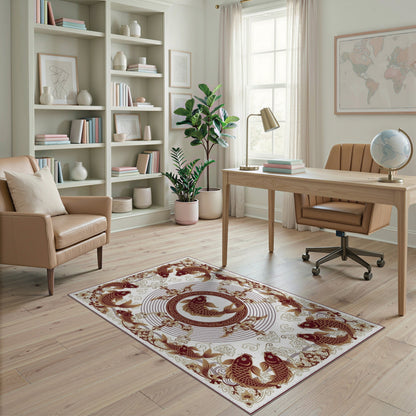 Koi Fish Medallion Brown Area Rug
