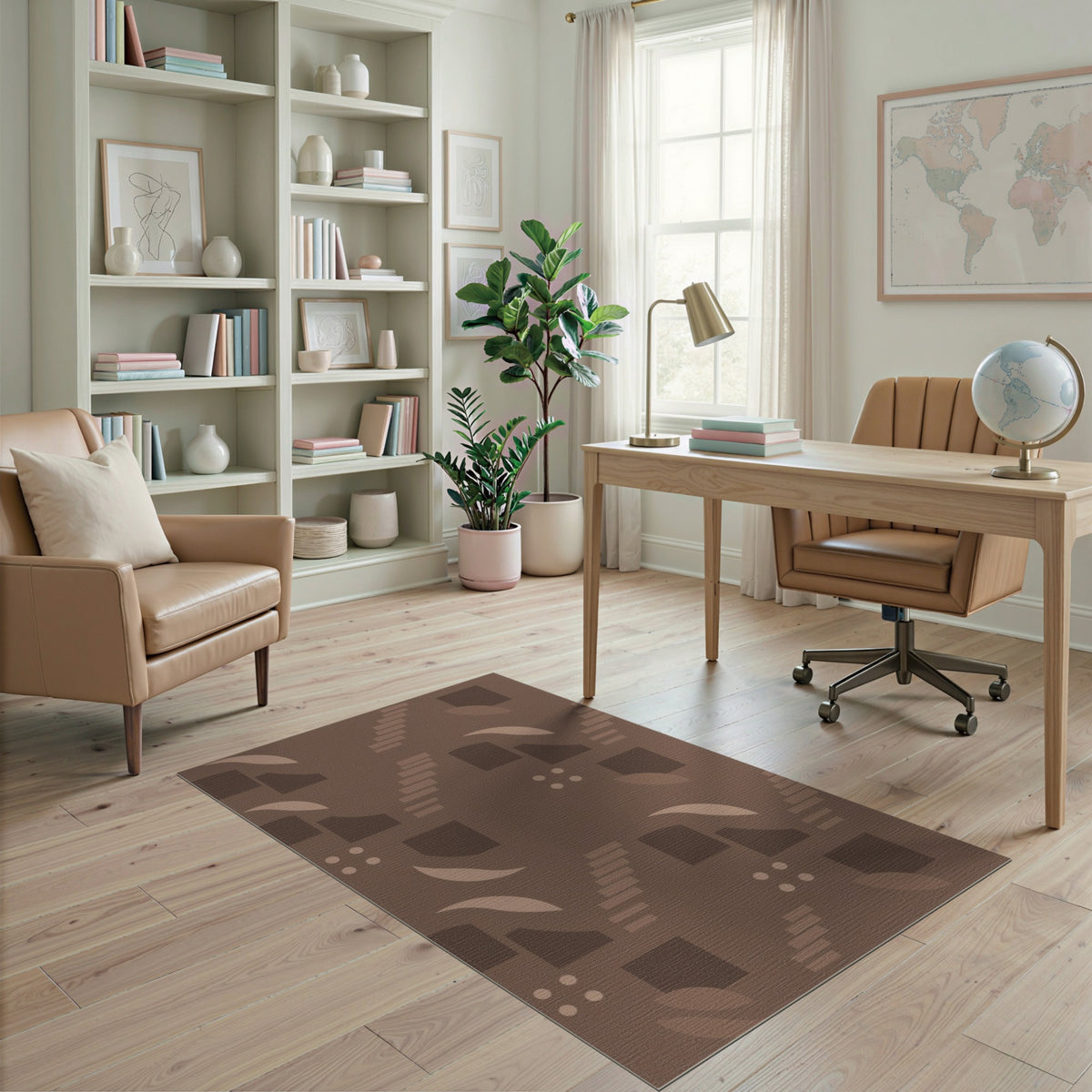 Brown Geometric Stair Motif Area Rug
