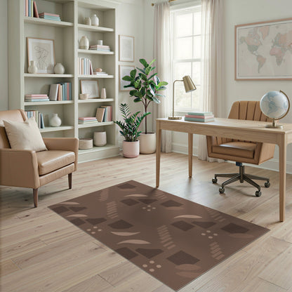 Brown Geometric Stair Motif Area Rug