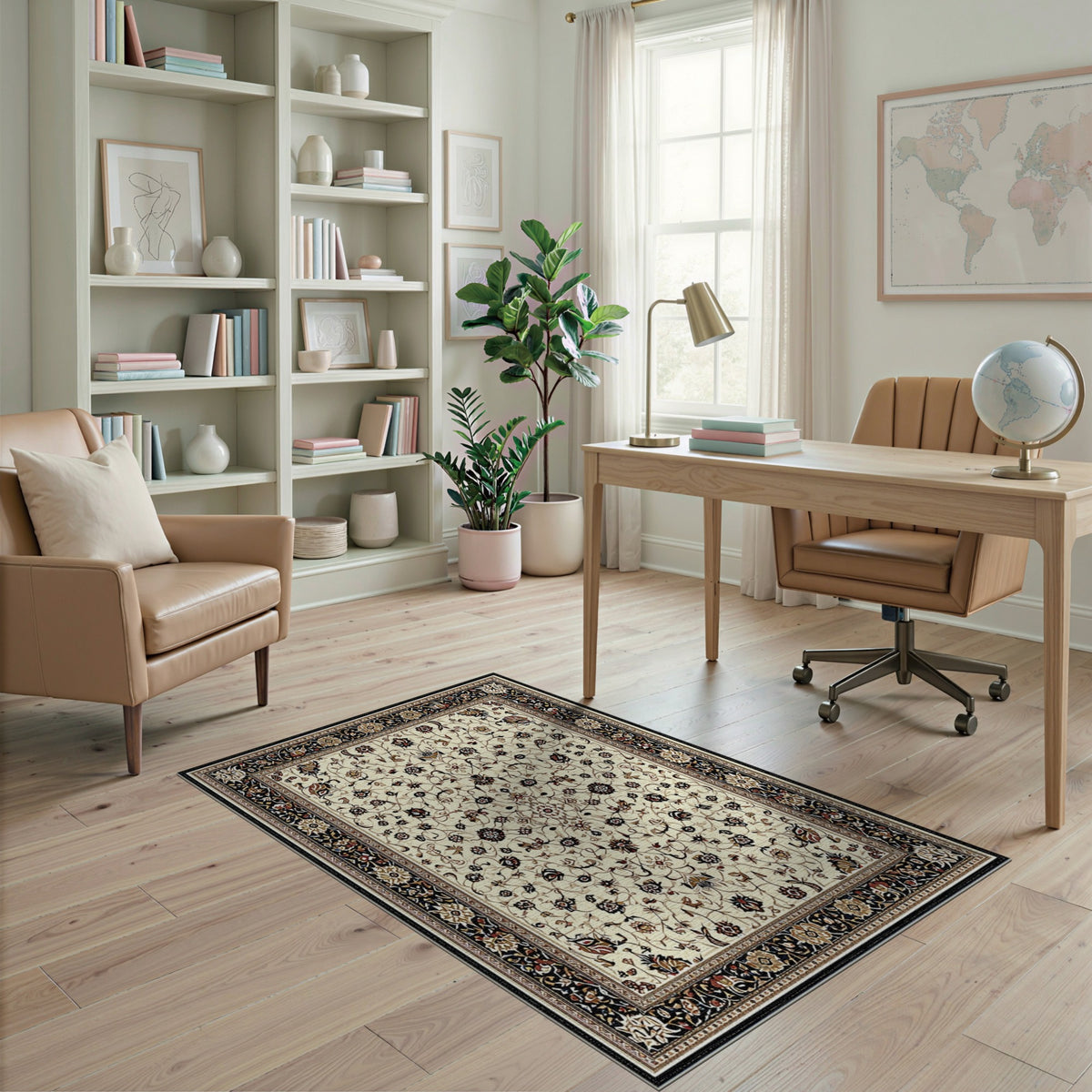 Traditional Persian Beige and Neutral Beige Persian Floral Area Rug
