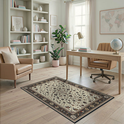 Traditional Persian Beige and Neutral Beige Persian Floral Area Rug