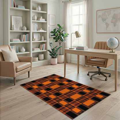 Orange Black Plaid Geometric Area Rug
