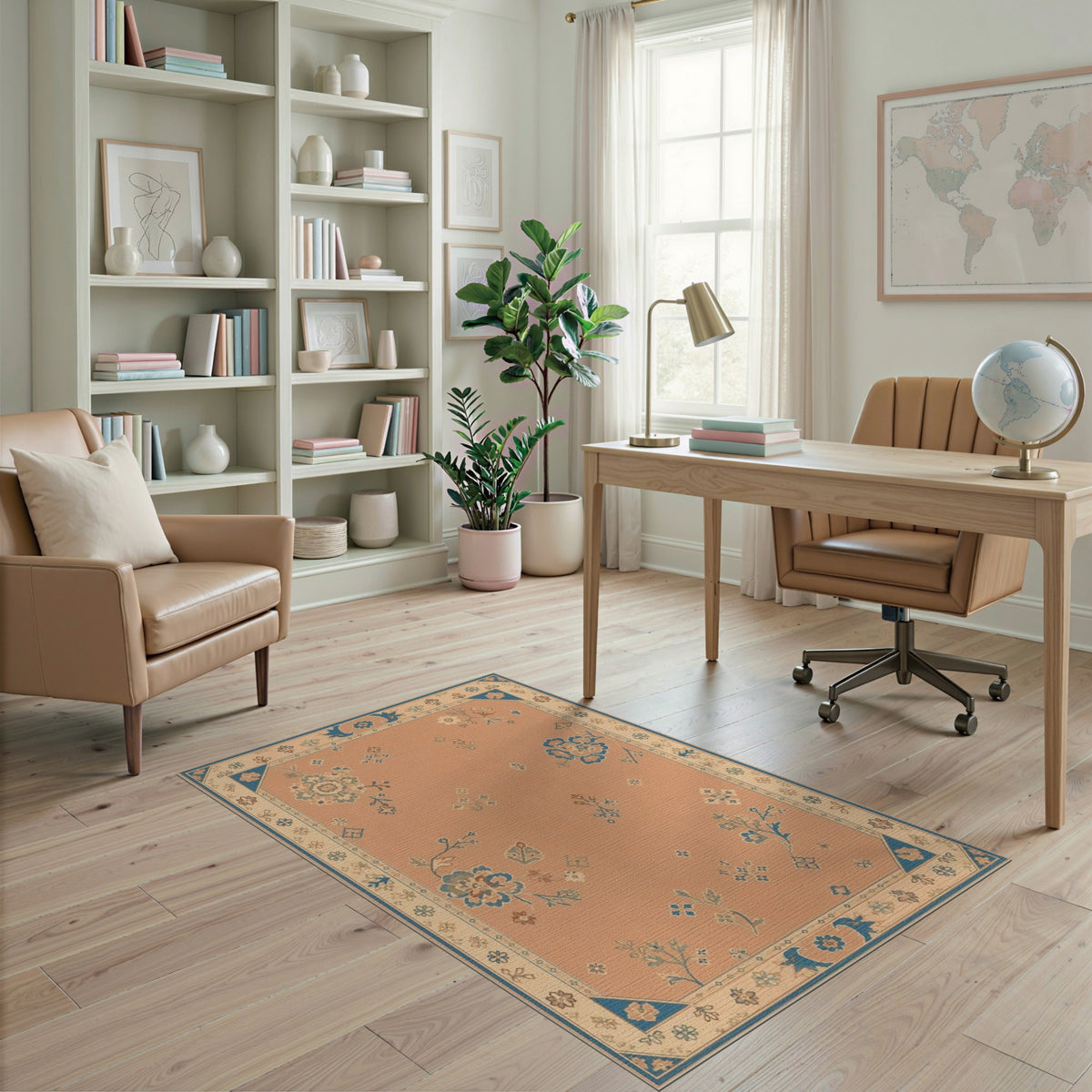 Blue Floral Vintage Peach Area Rug