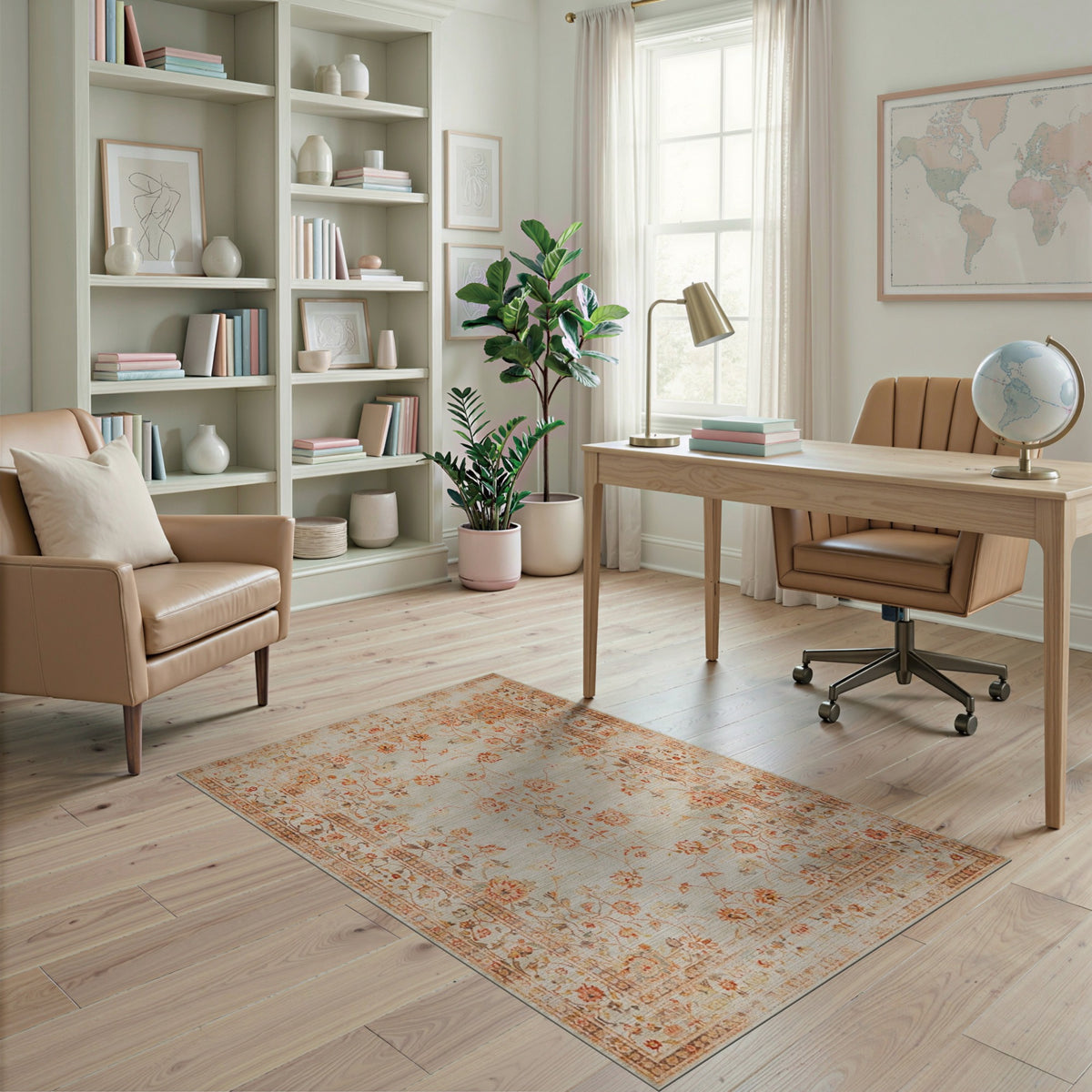 Distressed Floral Vintage Beige Area Rug