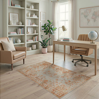 Distressed Floral Vintage Beige Area Rug