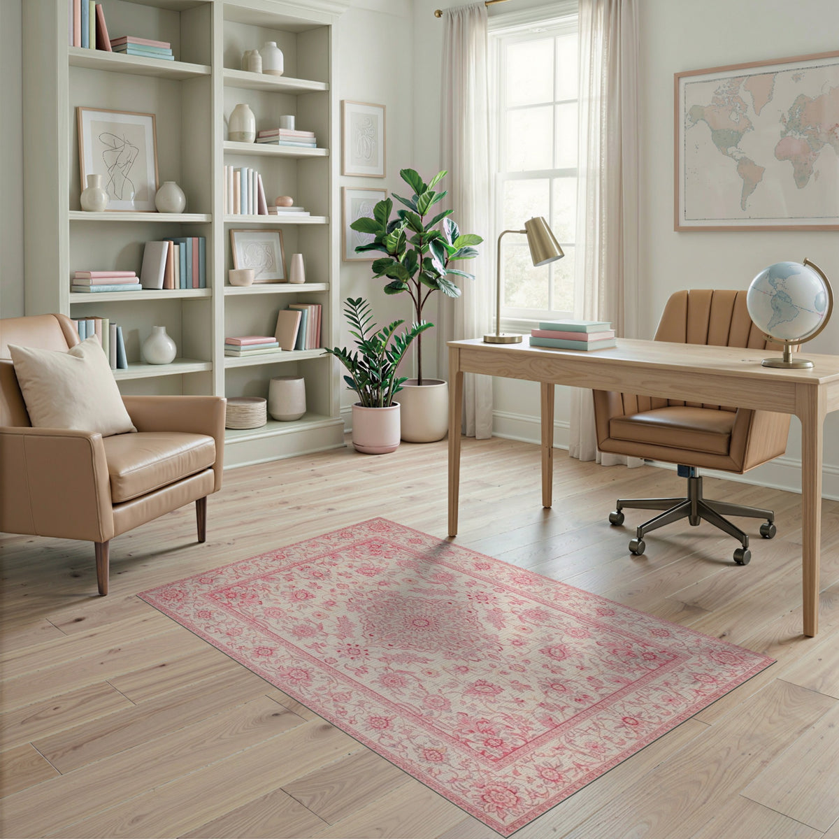 Pink Floral Vintage Area Rug