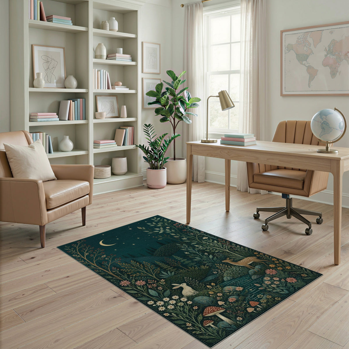 Moonlit Forest Wildlife Area Rug