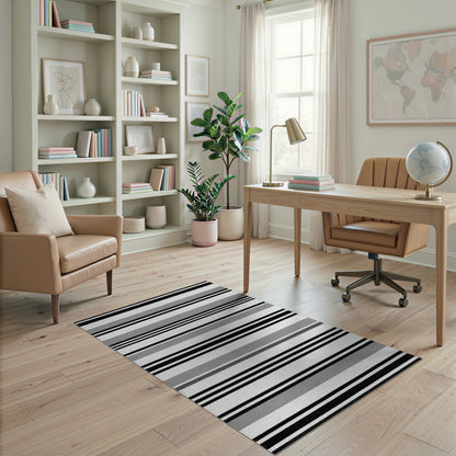Black White Striped Geometric Area Rug
