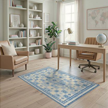 Blue Heritage Tribal Washable Area Rug