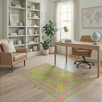 Floral Vintage Pink Flamingo Floral Area Rug