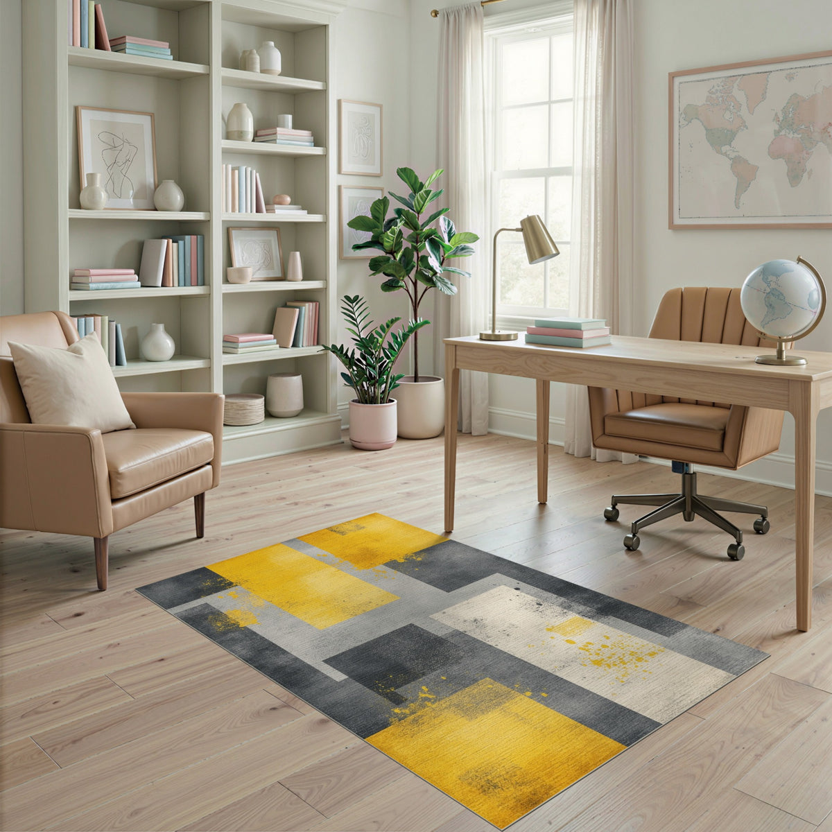 Geometric Modern Yellow Grey Geometric Abstract Area Rug