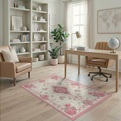 Pink Peony Floral Vintage No. 7 Area Rug