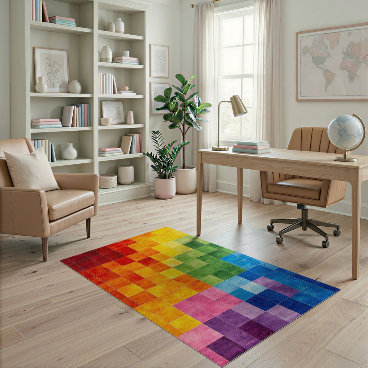 Rainbow Spectrum Grid Area Rug