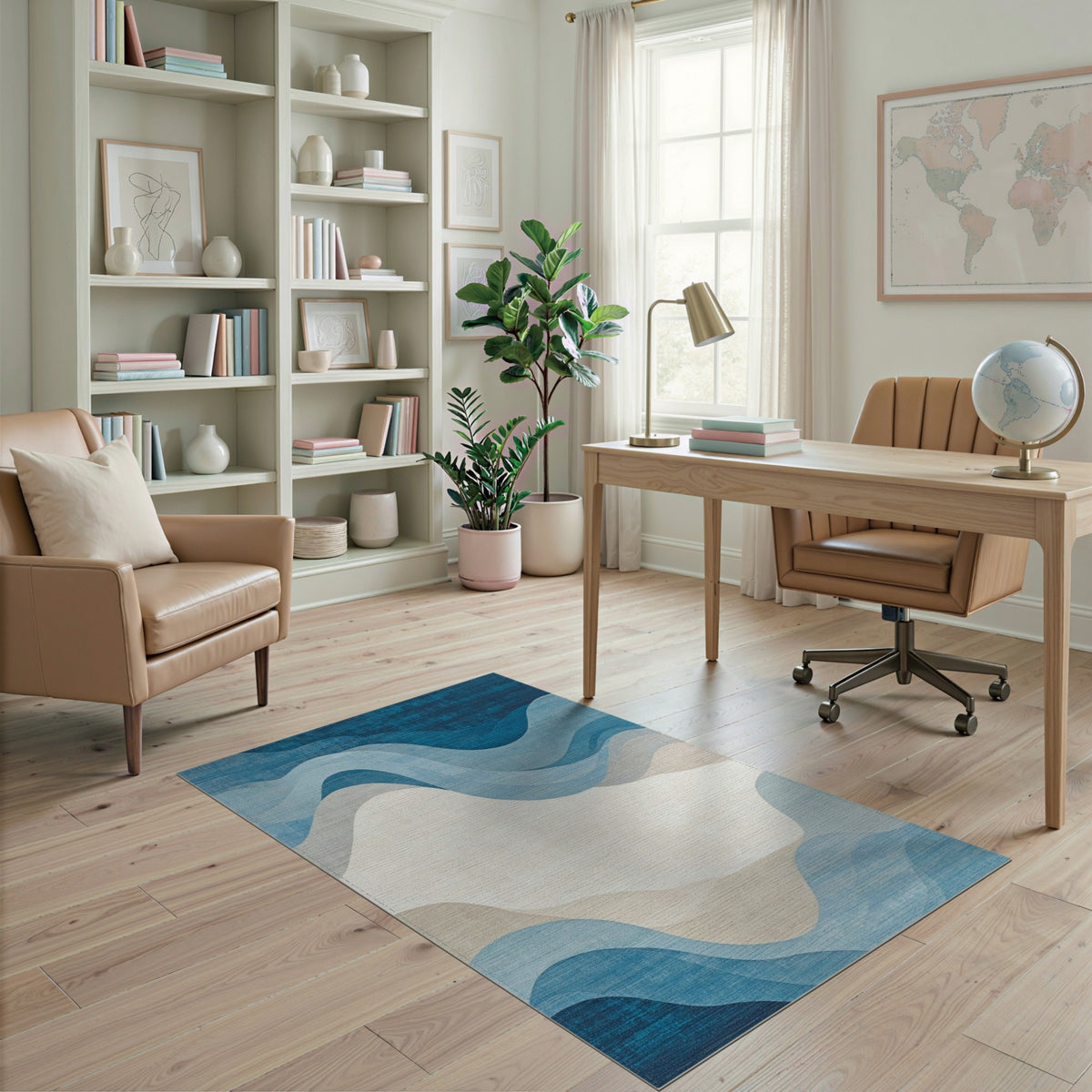 Blue Wave Abstract Area Rug