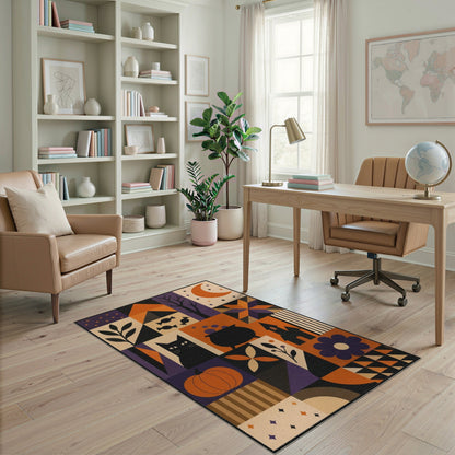 Halloween Geometric Black Cat Area Rug