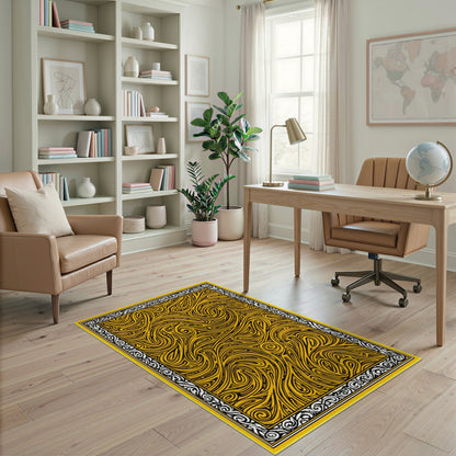 Bold Yellow Swirl Abstract Area Rug