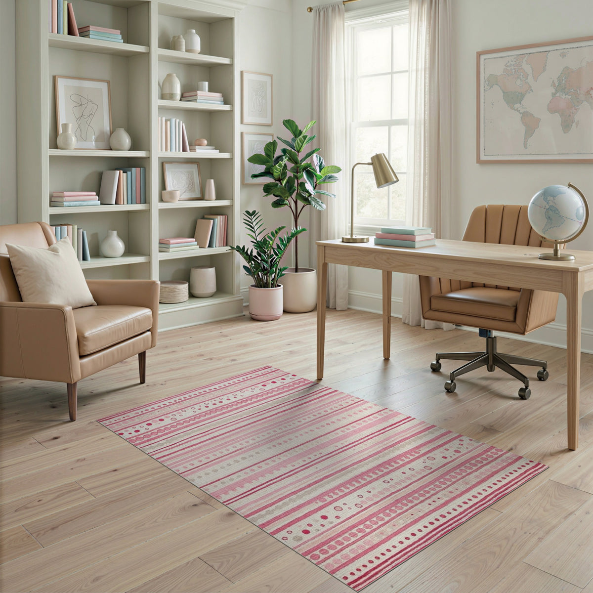 Pink Geometric Striped Dot Area Rug