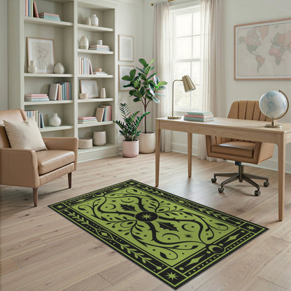 Green Floral Vintage Area Rug