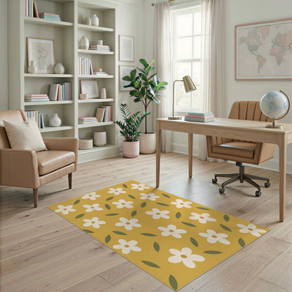 Floral Vintage Yellow Floral Washable Area Rug
