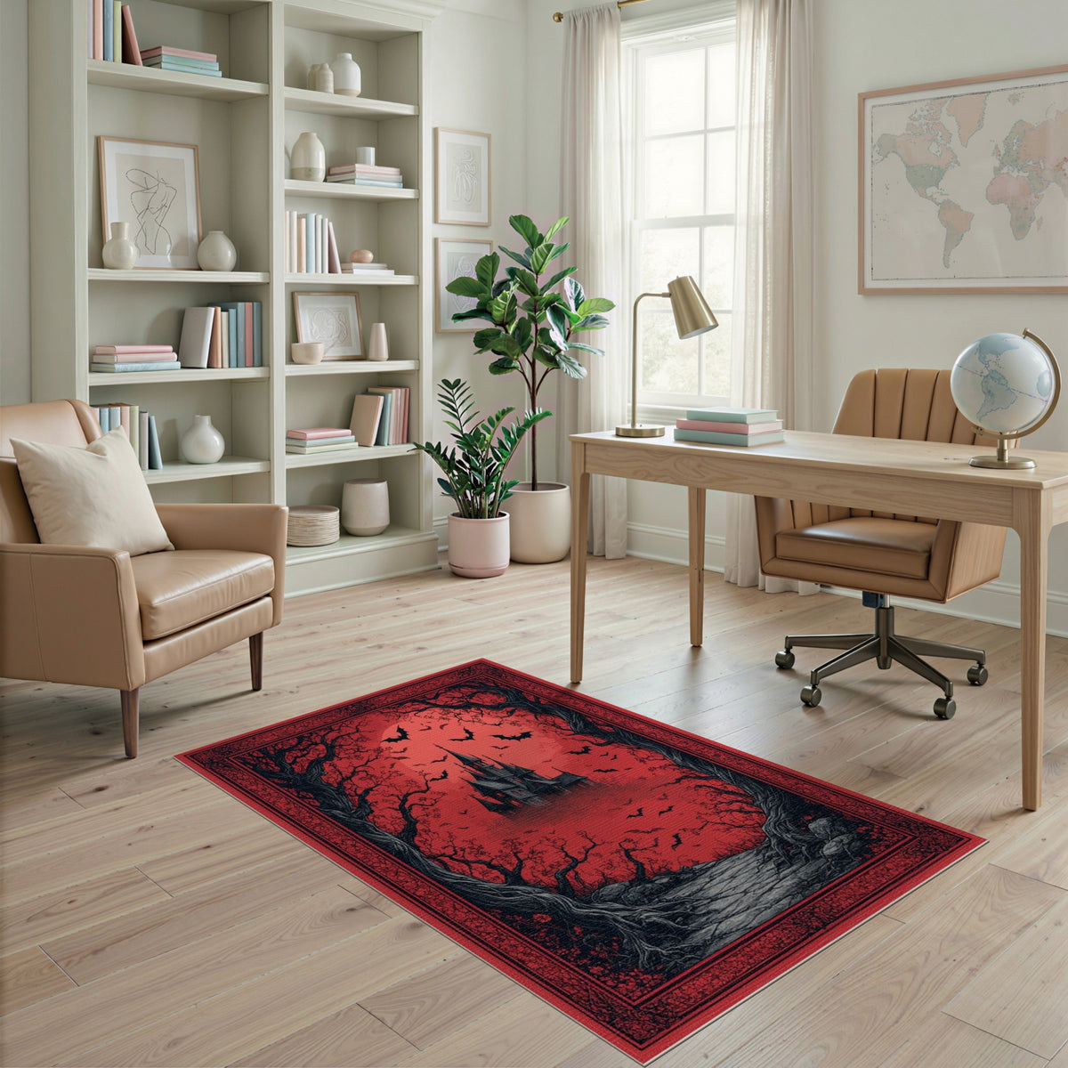 Gothic Haunted Castle Red Area Rug