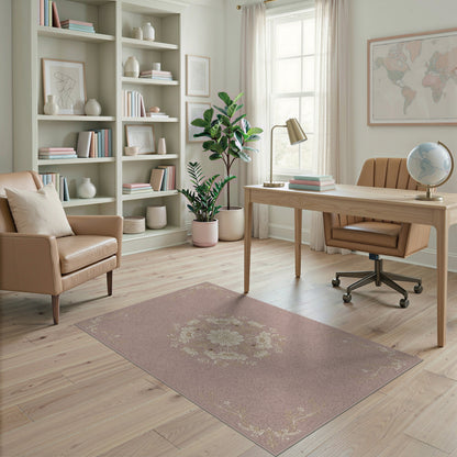 Pink Floral Vintage Area Rug with Medallion
