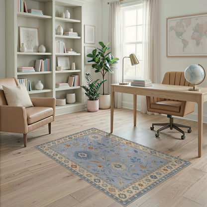 Blue and Teal Light Blue Floral Vintage Area Rug