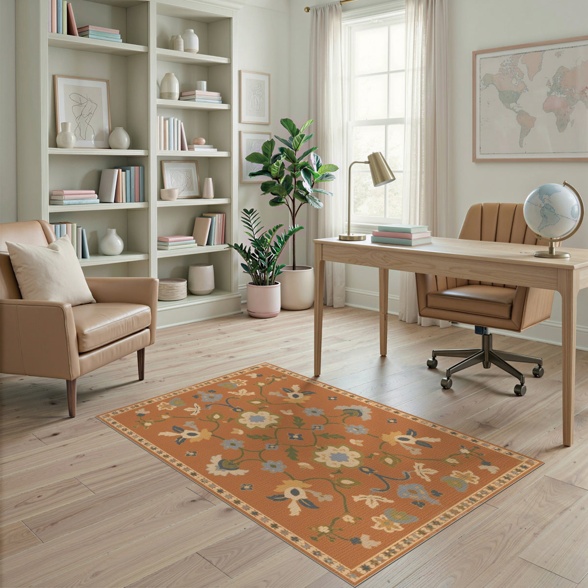 Terracotta Floral Vintage Area Rug