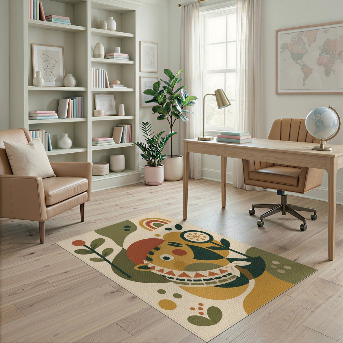Whimsical Cartoon Face Kids Area Rug