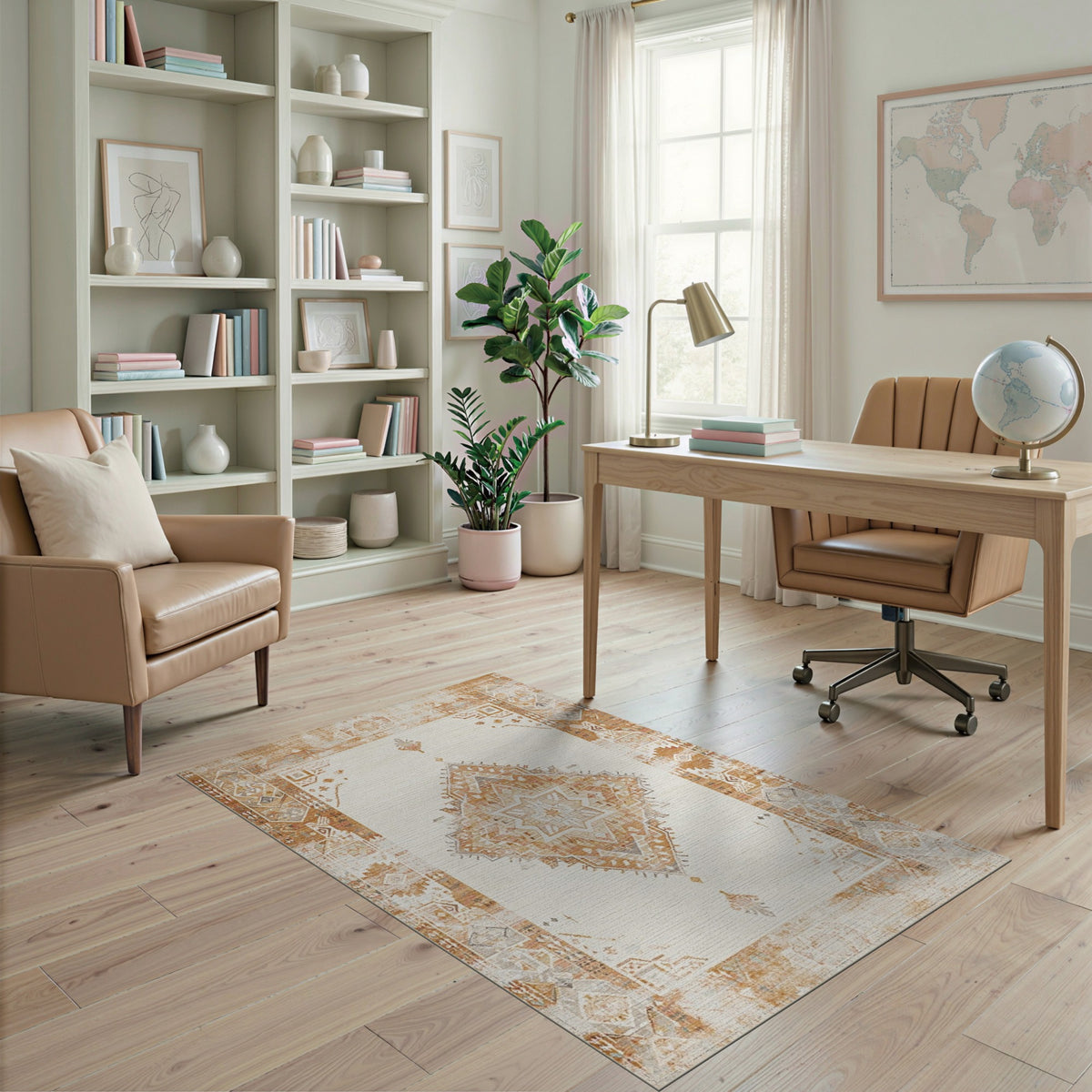 Beige Distressed Vintage Medallion Distressed Vintage Area Rug
