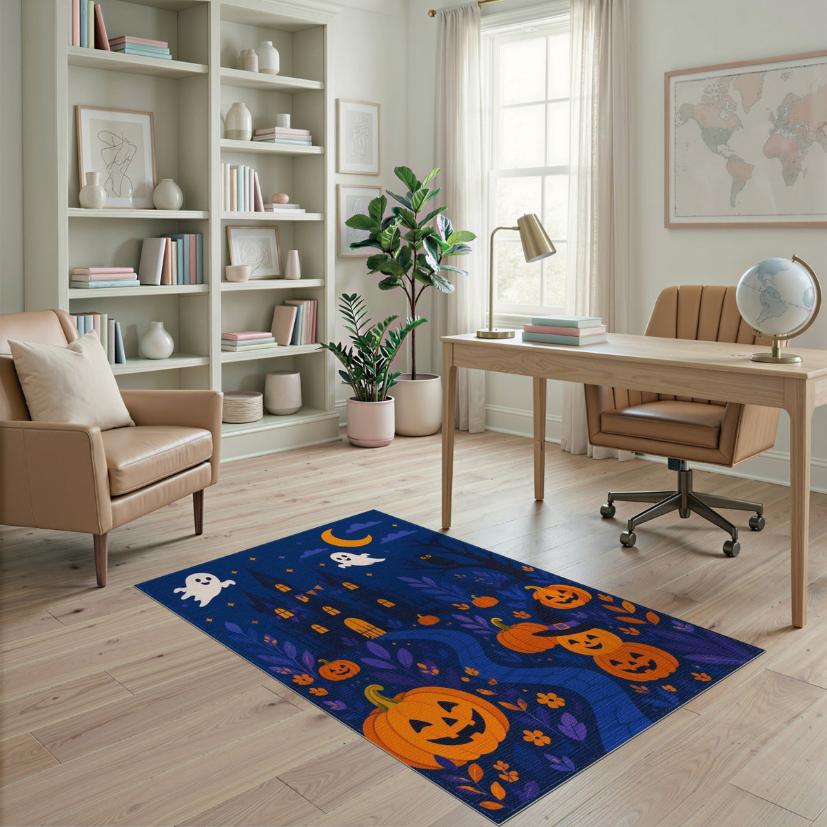 Halloween Haunted Castle Ghost Pumpkin Area Rug
