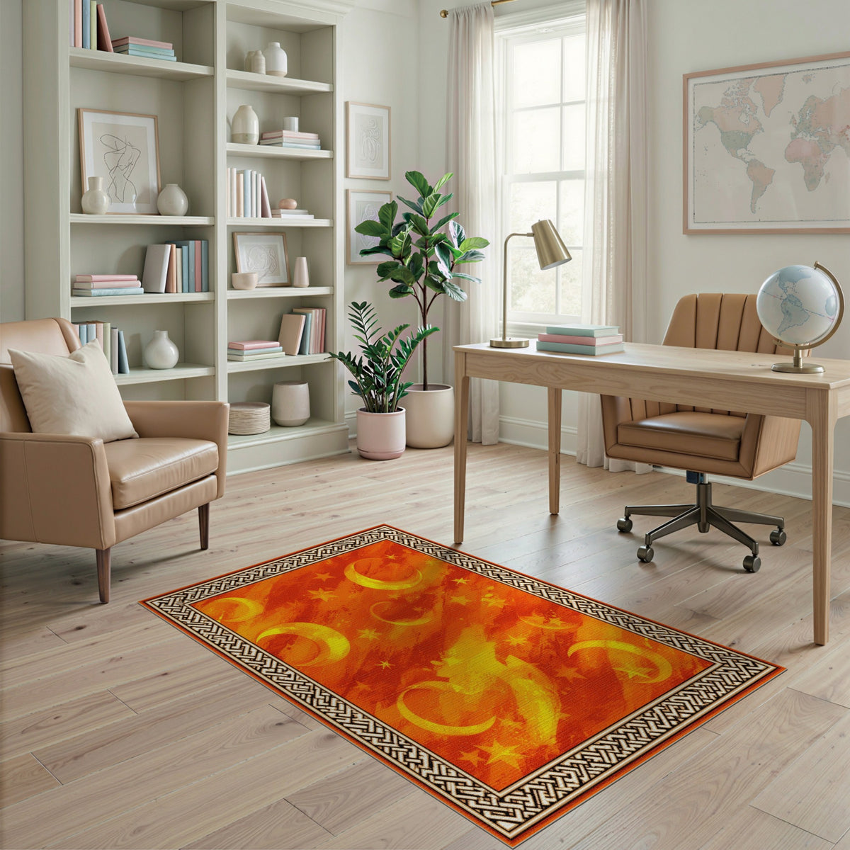 Orange Celestial Moons Area Rug