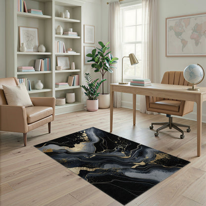 Luxury Black Gold Abstract Area Rug