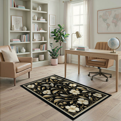 Black Floral Vintage Floral Vintage Area Rug
