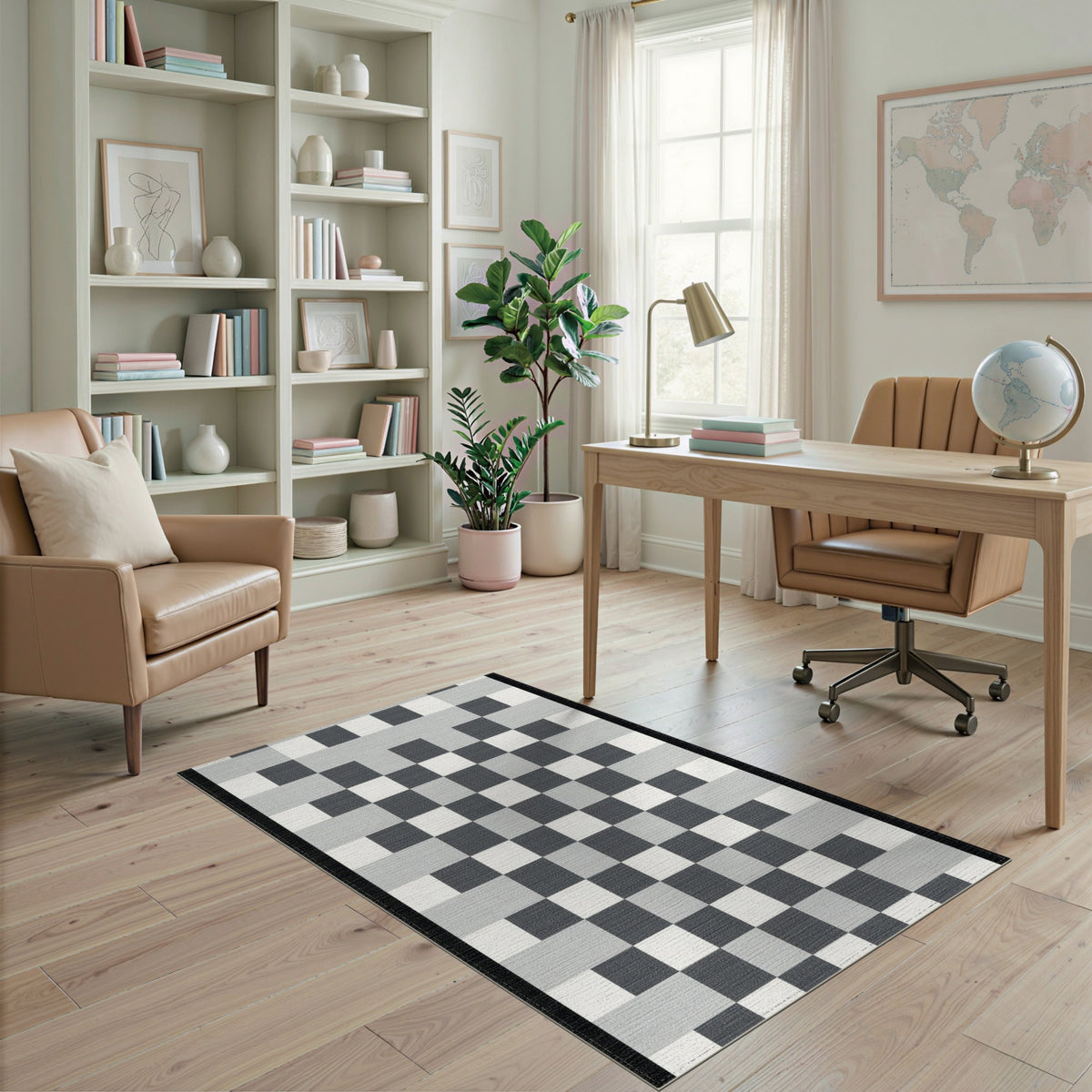 Black White Gradient Checkered Geometric Area Rug