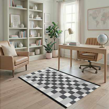 Black White Gradient Checkered Geometric Area Rug