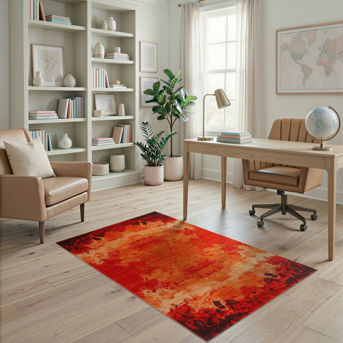 Red Distressed Abstract Area Rug