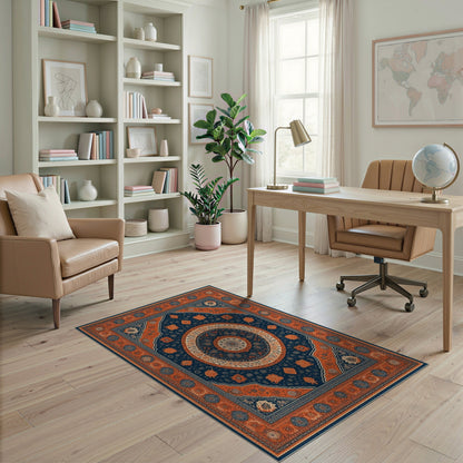 Navy Blue and Teal Navy Blue Orange Persian Medallion Area Rug