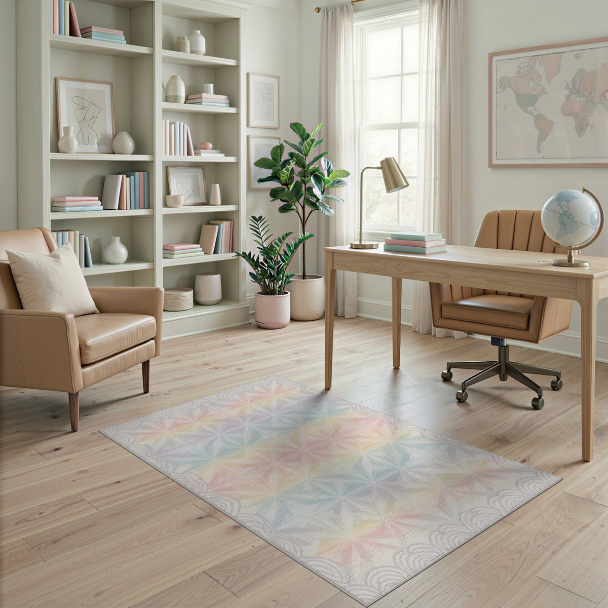 Pastel Rainbow Geometric Starburst Area Rug