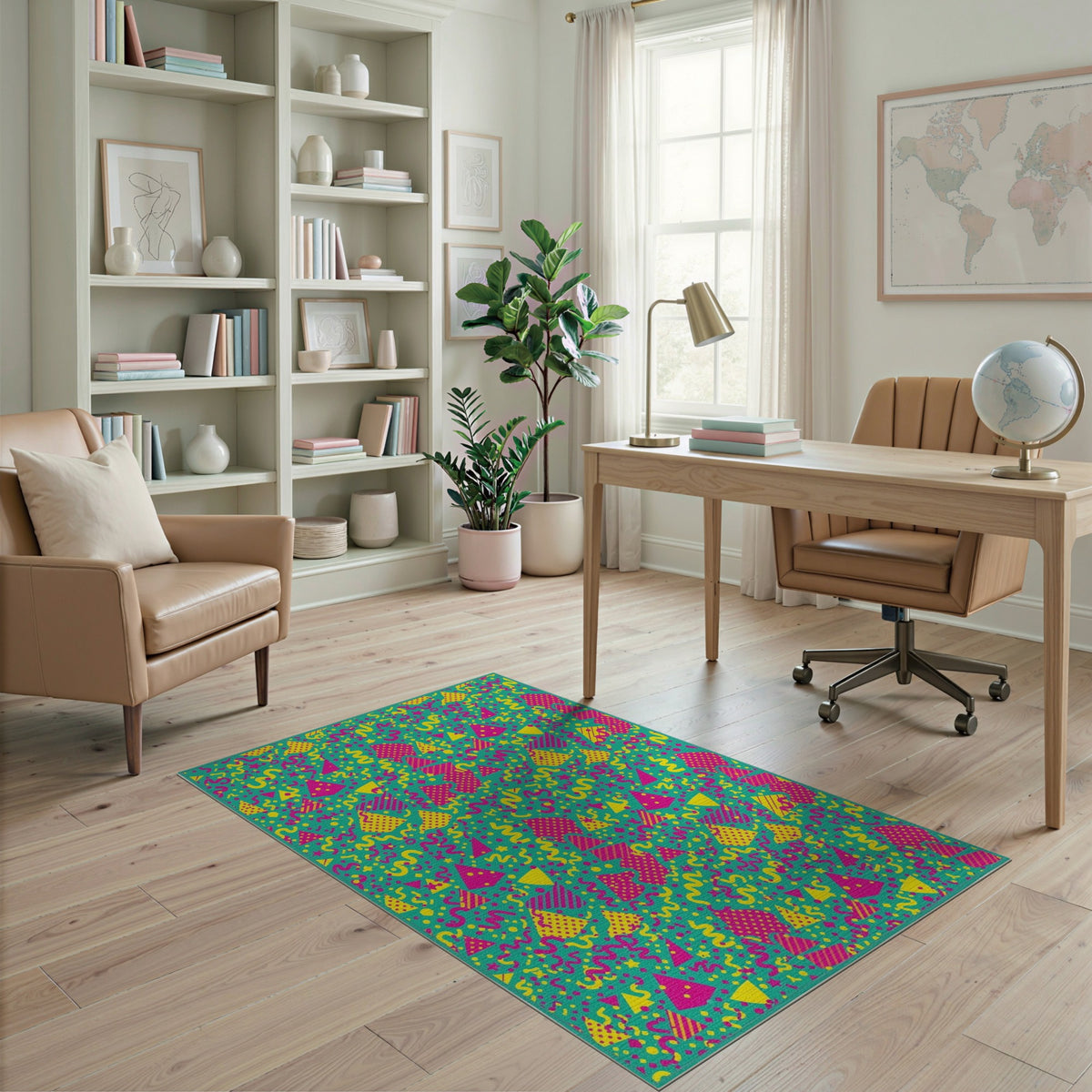 Vibrant Teal Confetti Kids Area Rug