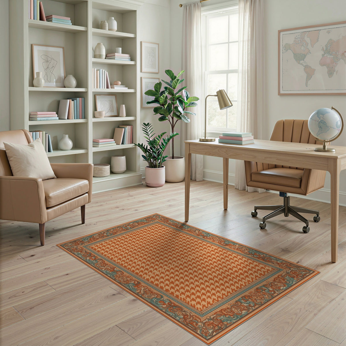 Orange Houndstooth Bordered Area Rug